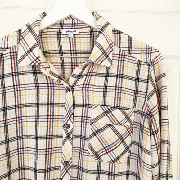 Splendid Driftwood Plaid Checkered Button Up Flannel Stripe Blouse Shirt Size XS - Picture 3 of 8
